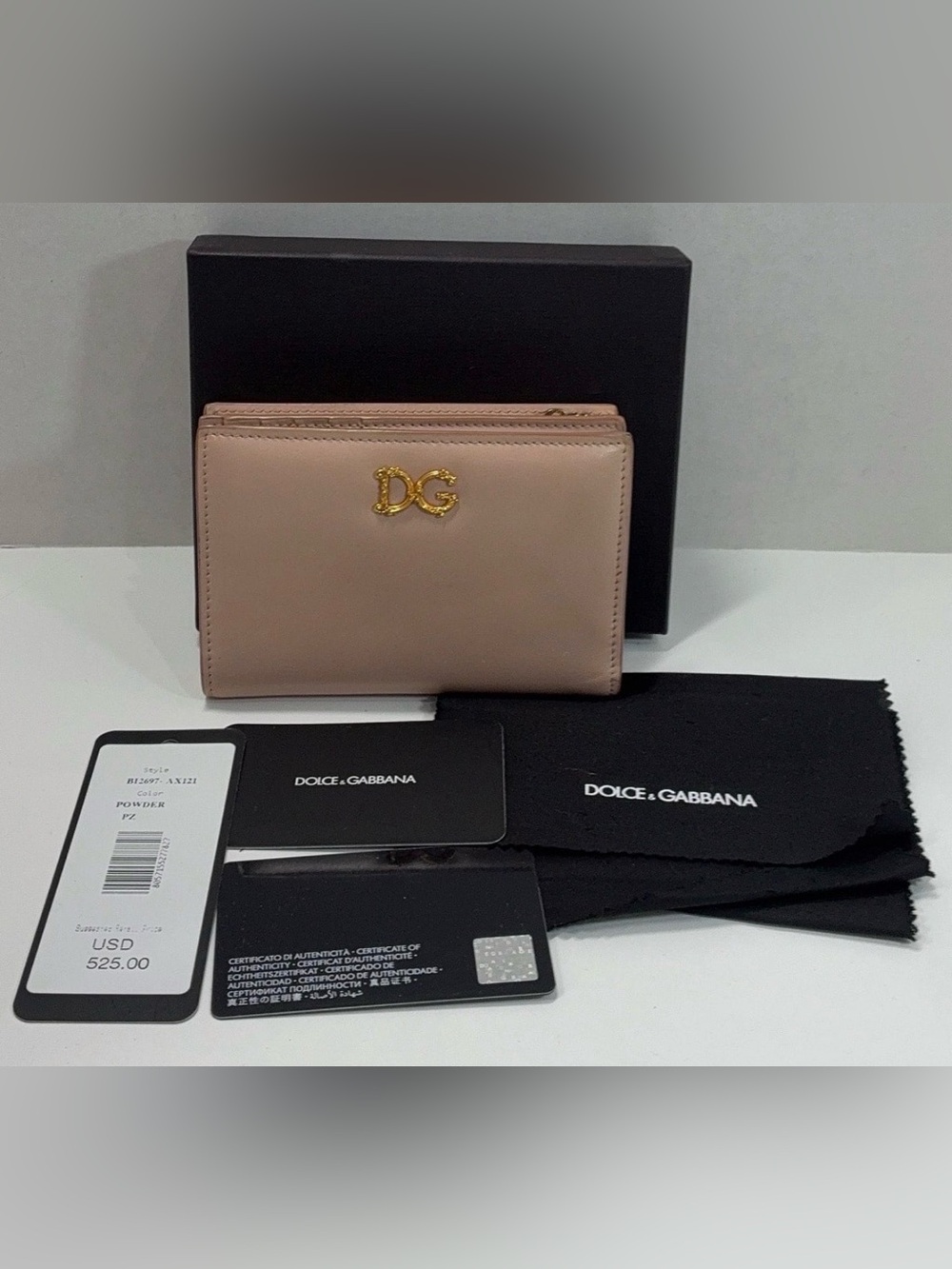 Dolce & Gabbana Beige “Powder” Leather Compact Wallet - DG Logo FULL INCLUSION